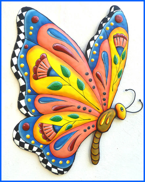 Butterfly wall decor - hand painted metal
